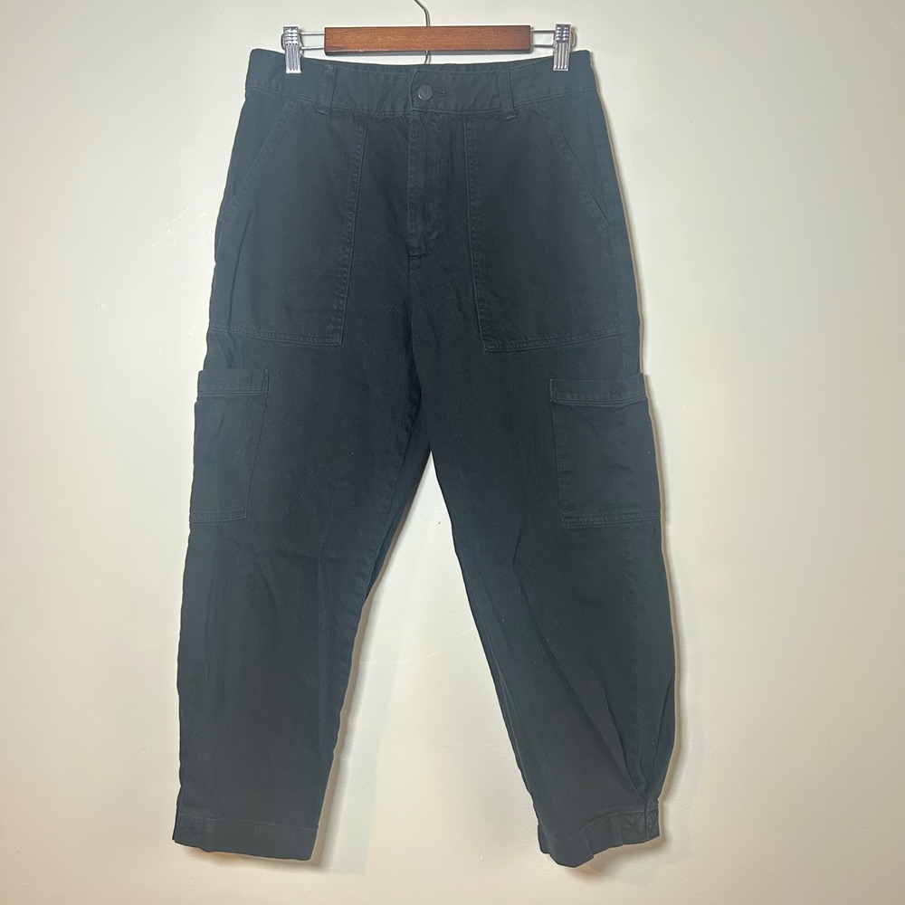Banana Republic Cargo Pants Womens 8 Black‎ High Rise Cotton Utility Tapered Leg
